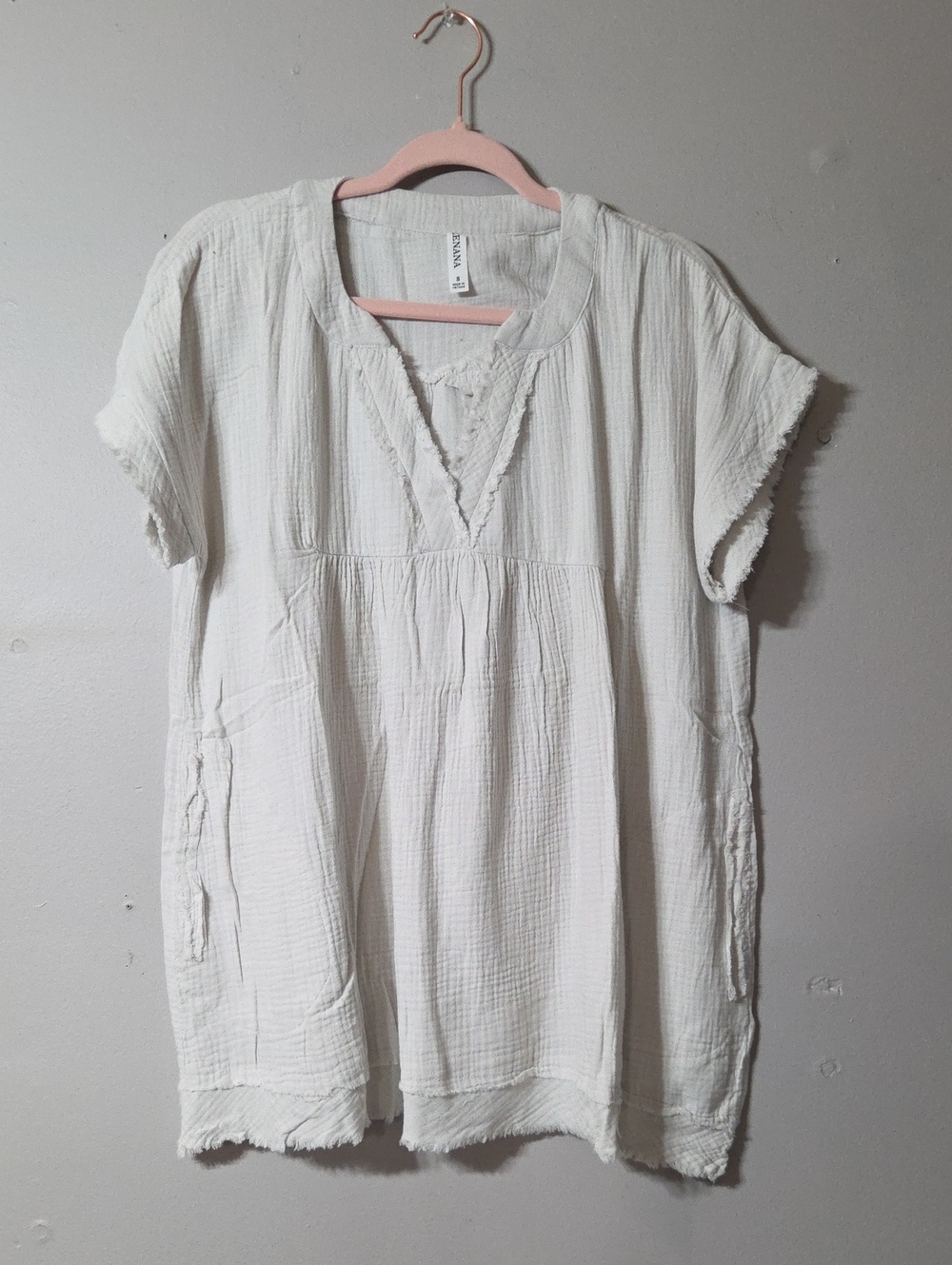Zenana Outfitters Cream Gauze Short Sleeve Tunic